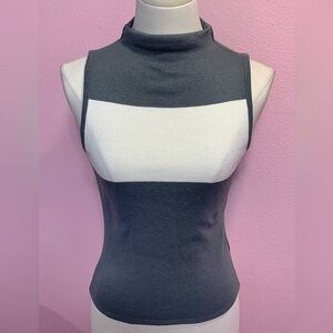 Vintage Charcoal Gray and White Sleeveless Mock Neck Tank